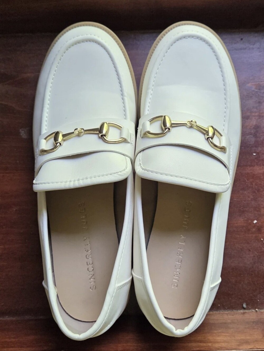Sincerly Jules White Leather Gold-Bit Loafers
